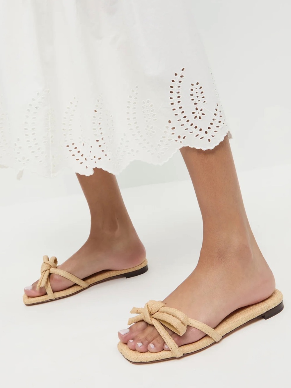 Loeffler Randall Bow Slide Sandals in Natural Straw